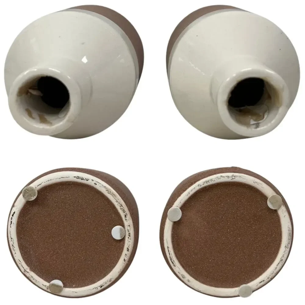 Rustic White Brown Ceramic Bud Vase Set of 2